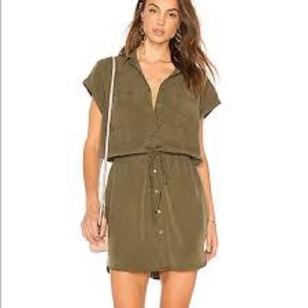 PAIGE Olive Short-Sleeve Button Front Mini Dress